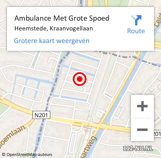 Locatie op kaart van de 112 melding: Ambulance Met Grote Spoed Naar Heemstede, Kraanvogellaan op 17 juni 2014 01:59