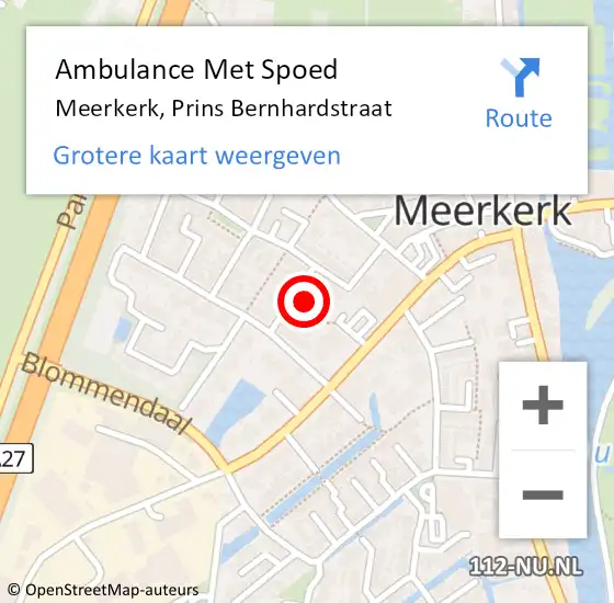 Locatie op kaart van de 112 melding: Ambulance Met Spoed Naar Meerkerk, Prins Bernhardstraat op 17 juni 2014 02:13