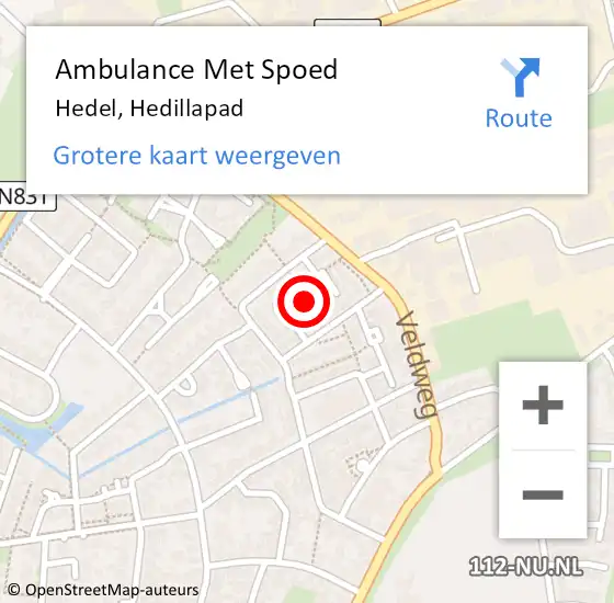 Locatie op kaart van de 112 melding: Ambulance Met Spoed Naar Hedel, Hedillapad op 19 juli 2021 20:43