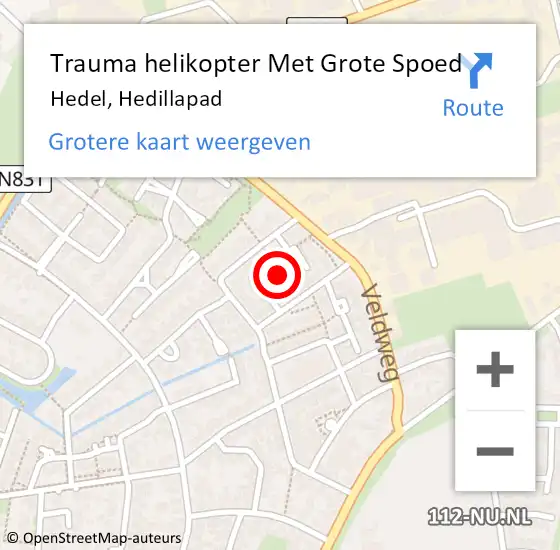 Locatie op kaart van de 112 melding: Trauma helikopter Met Grote Spoed Naar Hedel, Hedillapad op 19 juli 2021 20:47