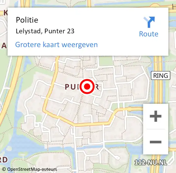 Locatie op kaart van de 112 melding: Politie Lelystad, Punter 23 op 19 juli 2021 21:20