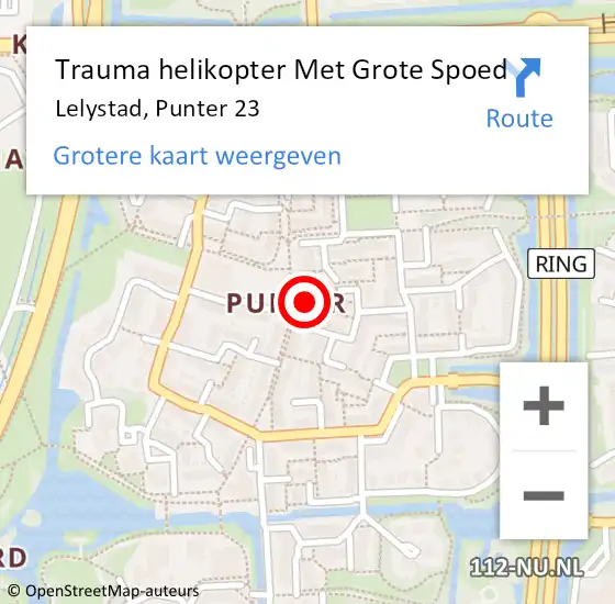 Locatie op kaart van de 112 melding: Trauma helikopter Met Grote Spoed Naar Lelystad, Punter 23 op 19 juli 2021 21:21