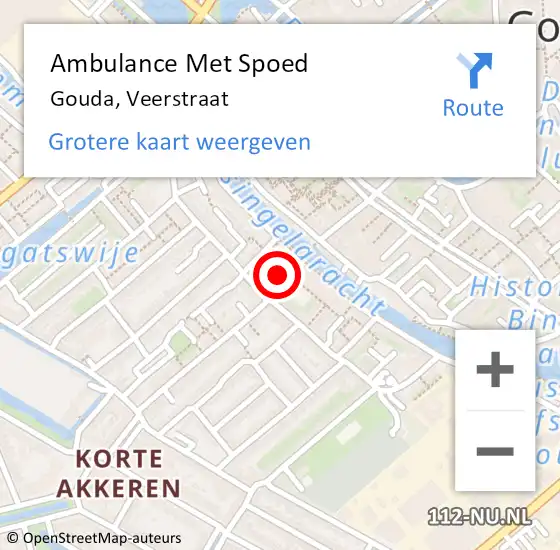 Locatie op kaart van de 112 melding: Ambulance Met Spoed Naar Gouda, Veerstraat op 19 juli 2021 21:41