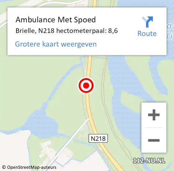 Locatie op kaart van de 112 melding: Ambulance Met Spoed Naar Brielle, N218 hectometerpaal: 8,6 op 19 juli 2021 21:51