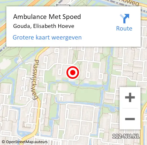 Locatie op kaart van de 112 melding: Ambulance Met Spoed Naar Gouda, Elisabeth Hoeve op 19 juli 2021 21:52