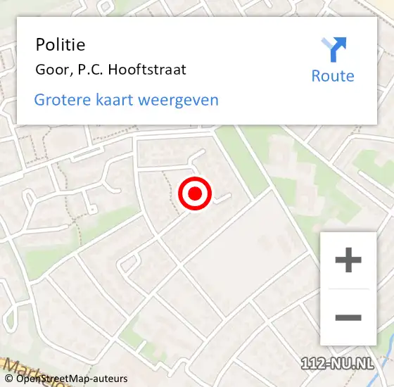 Locatie op kaart van de 112 melding: Politie Goor, P.C. Hooftstraat op 19 juli 2021 22:06