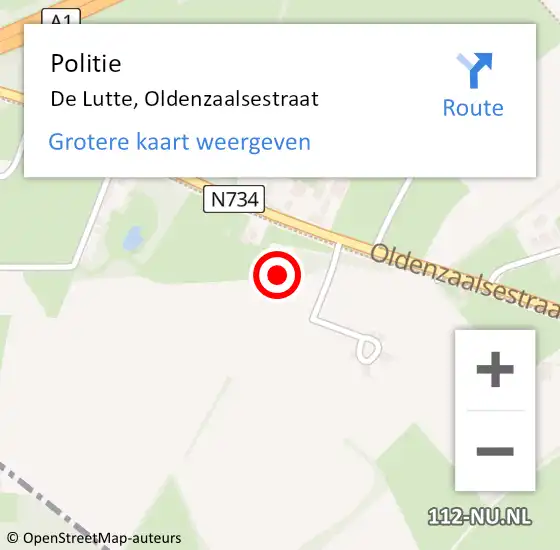 Locatie op kaart van de 112 melding: Politie De Lutte, Oldenzaalsestraat op 19 juli 2021 22:16