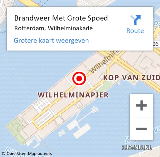 Locatie op kaart van de 112 melding: Brandweer Met Grote Spoed Naar Rotterdam, Wilhelminakade op 19 juli 2021 22:42