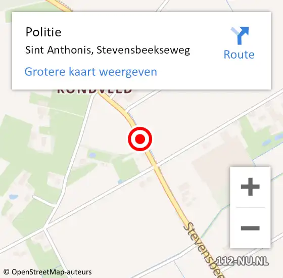 Locatie op kaart van de 112 melding: Politie Sint Anthonis, Stevensbeekseweg op 19 juli 2021 22:45