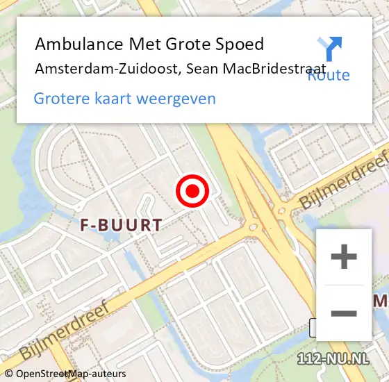 Locatie op kaart van de 112 melding: Ambulance Met Grote Spoed Naar Amsterdam-Zuidoost, Sean MacBridestraat op 19 juli 2021 23:17