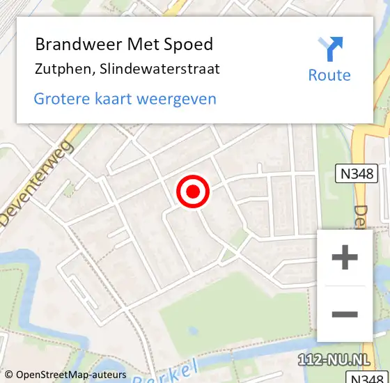 Locatie op kaart van de 112 melding: Brandweer Met Spoed Naar Zutphen, Slindewaterstraat op 19 juli 2021 23:34