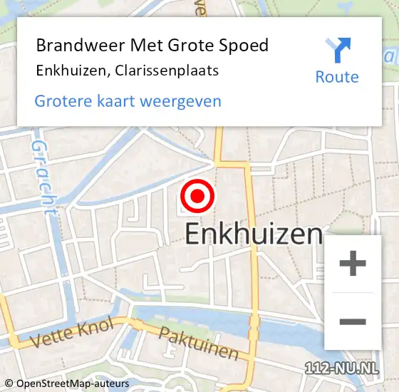 Locatie op kaart van de 112 melding: Brandweer Met Grote Spoed Naar Enkhuizen, Clarissenplaats op 20 juli 2021 00:27