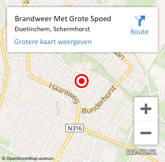 Locatie op kaart van de 112 melding: Brandweer Met Grote Spoed Naar Doetinchem, Schermhorst op 20 juli 2021 00:29