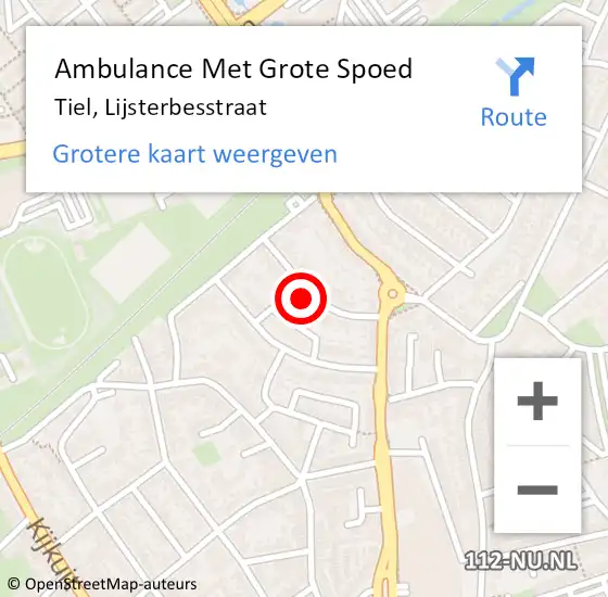 Locatie op kaart van de 112 melding: Ambulance Met Grote Spoed Naar Tiel, Lijsterbesstraat op 20 juli 2021 00:42