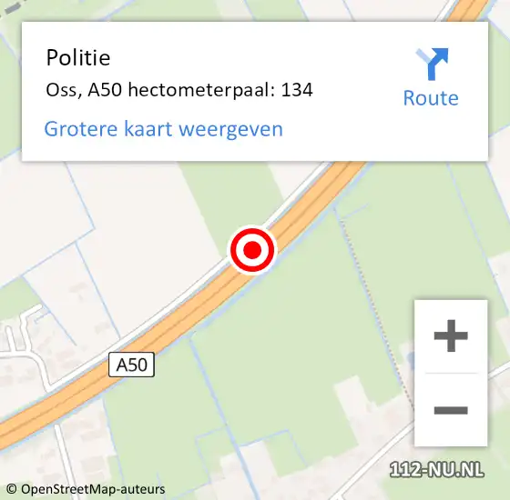 Locatie op kaart van de 112 melding: Politie Oss, A50 hectometerpaal: 134 op 20 juli 2021 01:04