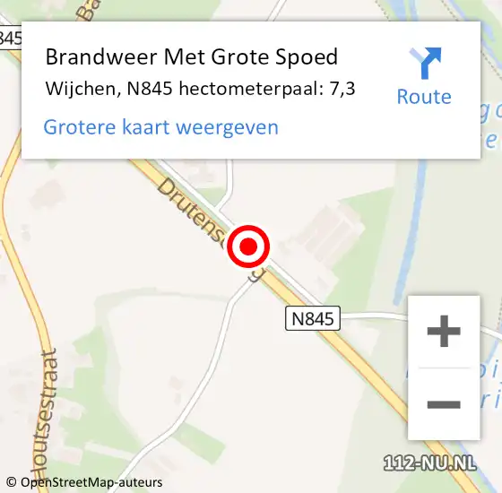 Locatie op kaart van de 112 melding: Brandweer Met Grote Spoed Naar Wijchen, N845 hectometerpaal: 7,3 op 20 juli 2021 01:17