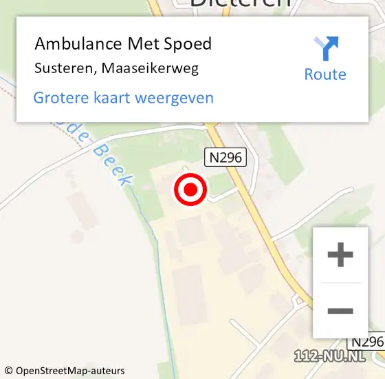 Locatie op kaart van de 112 melding: Ambulance Met Spoed Naar Susteren, Maaseikerweg op 20 juli 2021 01:20