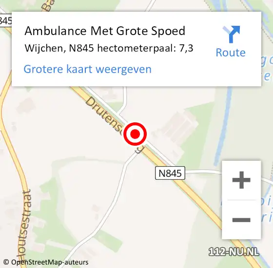 Locatie op kaart van de 112 melding: Ambulance Met Grote Spoed Naar Wijchen, N845 hectometerpaal: 7,3 op 20 juli 2021 01:20