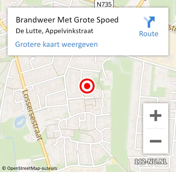 Locatie op kaart van de 112 melding: Brandweer Met Grote Spoed Naar De Lutte, Appelvinkstraat op 20 juli 2021 03:30