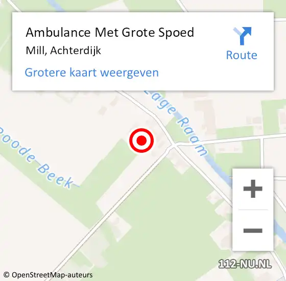 Locatie op kaart van de 112 melding: Ambulance Met Grote Spoed Naar Mill, Achterdijk op 20 juli 2021 03:44