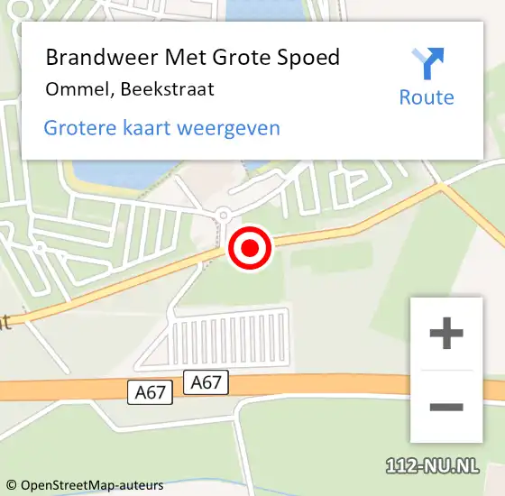 Locatie op kaart van de 112 melding: Brandweer Met Grote Spoed Naar Ommel, Beekstraat op 20 juli 2021 05:13