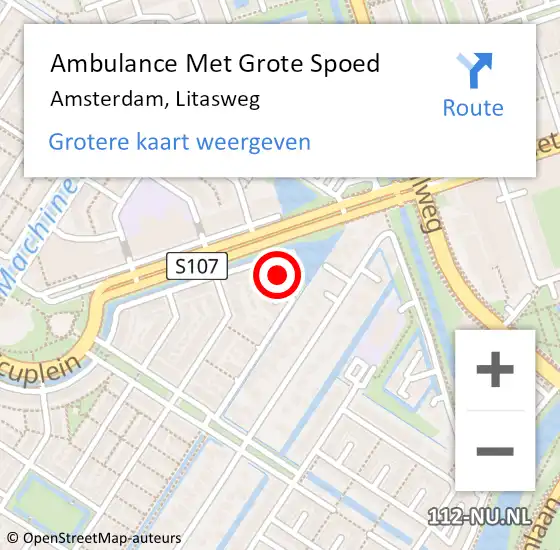 Locatie op kaart van de 112 melding: Ambulance Met Grote Spoed Naar Amsterdam, Litasweg op 20 juli 2021 06:42