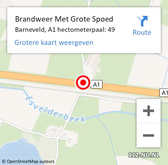 Locatie op kaart van de 112 melding: Brandweer Met Grote Spoed Naar Barneveld, A1 hectometerpaal: 49 op 20 juli 2021 07:25