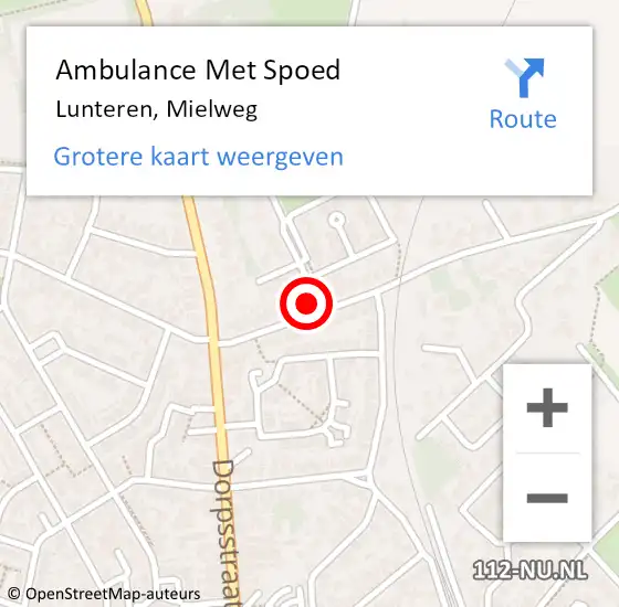 Locatie op kaart van de 112 melding: Ambulance Met Spoed Naar Lunteren, Mielweg op 20 juli 2021 07:34