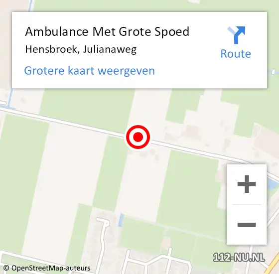 Locatie op kaart van de 112 melding: Ambulance Met Grote Spoed Naar Hensbroek, Julianaweg op 20 juli 2021 07:46