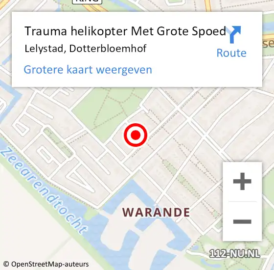 Locatie op kaart van de 112 melding: Trauma helikopter Met Grote Spoed Naar Lelystad, Dotterbloemhof op 20 juli 2021 07:55