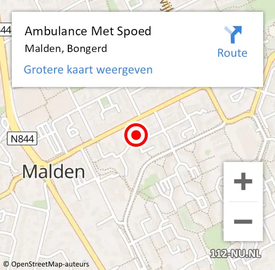 Locatie op kaart van de 112 melding: Ambulance Met Spoed Naar Malden, Bongerd op 20 juli 2021 08:14