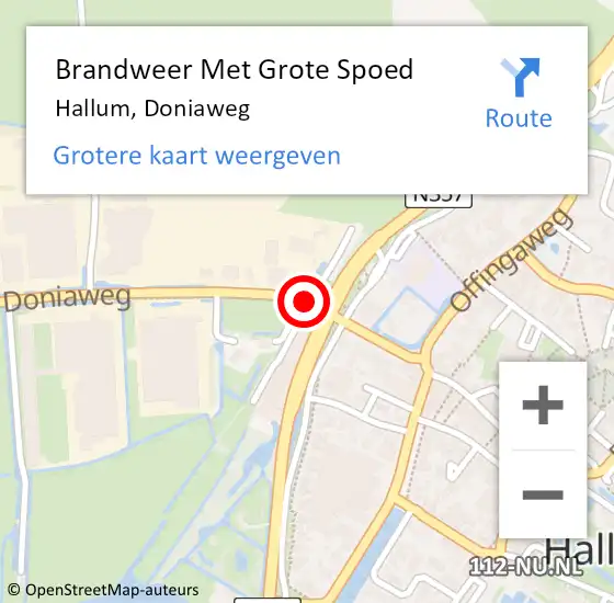 Locatie op kaart van de 112 melding: Brandweer Met Grote Spoed Naar Hallum, Doniaweg op 20 juli 2021 08:34