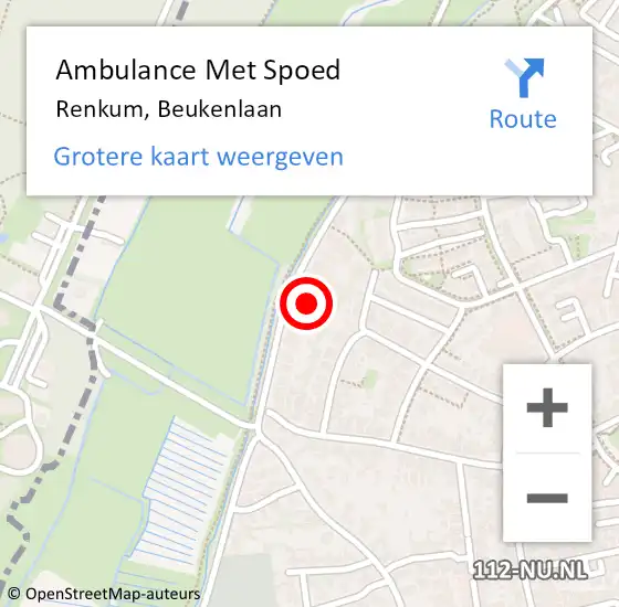 Locatie op kaart van de 112 melding: Ambulance Met Spoed Naar Renkum, Beukenlaan op 20 juli 2021 08:40