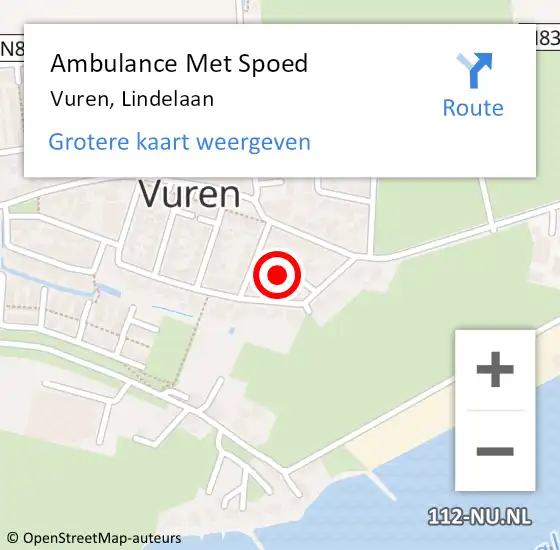 Locatie op kaart van de 112 melding: Ambulance Met Spoed Naar Vuren, Lindelaan op 20 juli 2021 08:55