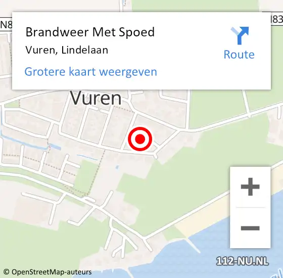 Locatie op kaart van de 112 melding: Brandweer Met Spoed Naar Vuren, Lindelaan op 20 juli 2021 09:30