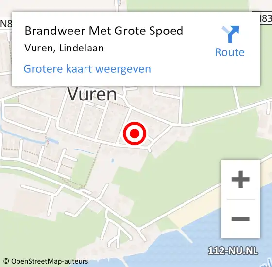 Locatie op kaart van de 112 melding: Brandweer Met Grote Spoed Naar Vuren, Lindelaan op 20 juli 2021 09:31