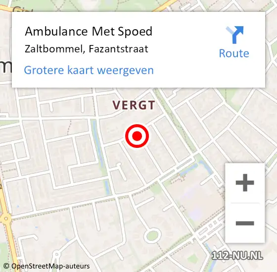 Locatie op kaart van de 112 melding: Ambulance Met Spoed Naar Zaltbommel, Fazantstraat op 20 juli 2021 09:44