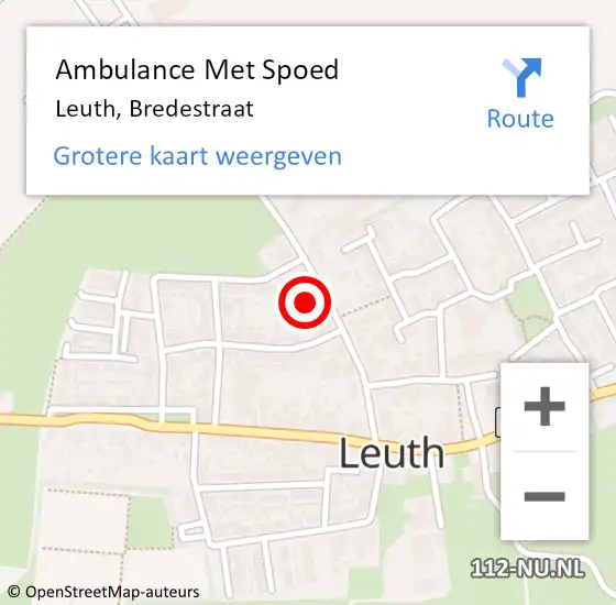 Locatie op kaart van de 112 melding: Ambulance Met Spoed Naar Leuth, Bredestraat op 20 juli 2021 09:47