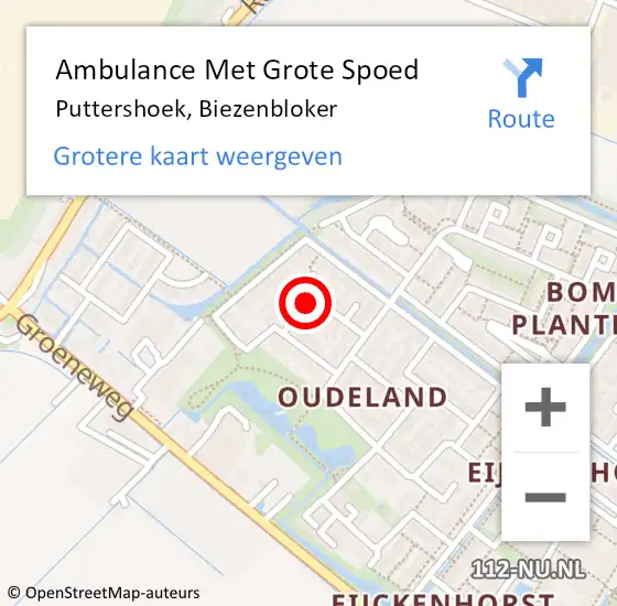 Locatie op kaart van de 112 melding: Ambulance Met Grote Spoed Naar Puttershoek, Biezenbloker op 20 juli 2021 10:05