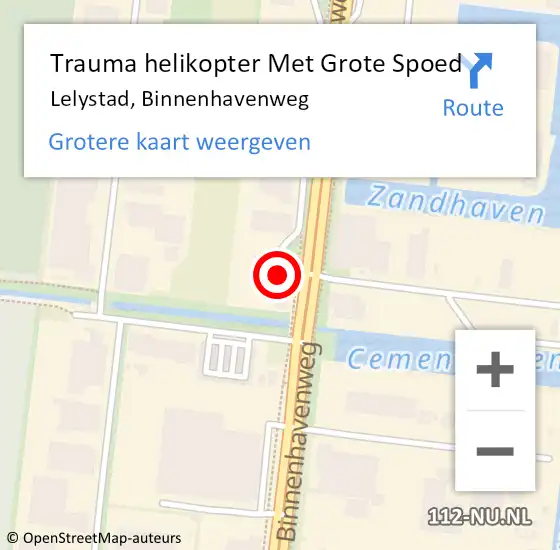 Locatie op kaart van de 112 melding: Trauma helikopter Met Grote Spoed Naar Lelystad, Binnenhavenweg op 20 juli 2021 10:37