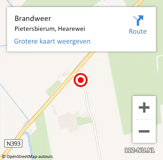 Locatie op kaart van de 112 melding: Brandweer Pietersbierum, Hearewei op 20 juli 2021 10:52