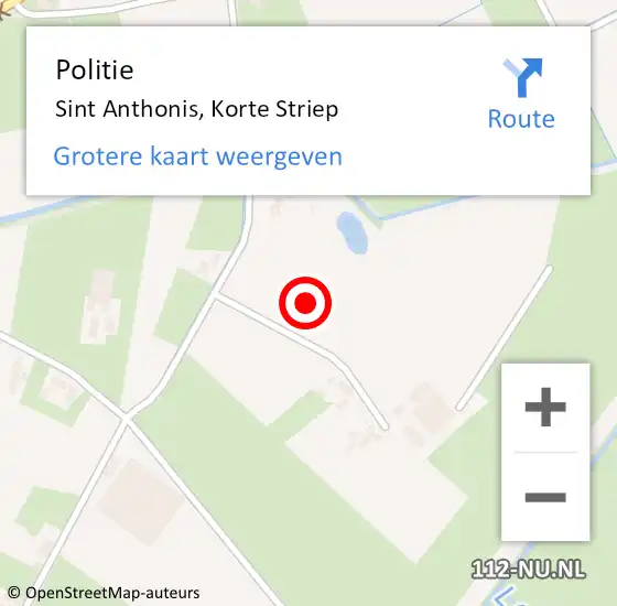 Locatie op kaart van de 112 melding: Politie Sint Anthonis, Korte Striep op 20 juli 2021 11:26