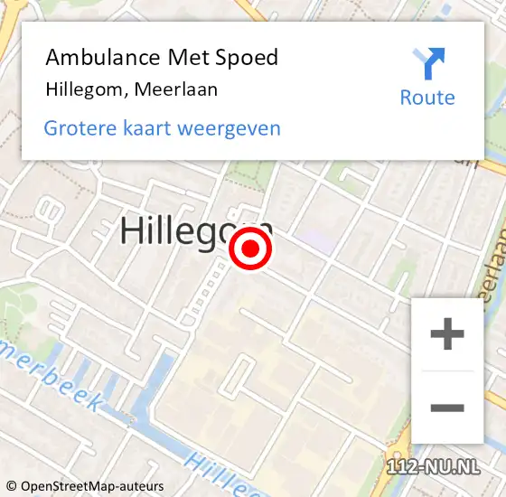 Locatie op kaart van de 112 melding: Ambulance Met Spoed Naar Hillegom, Meerlaan op 20 juli 2021 11:33