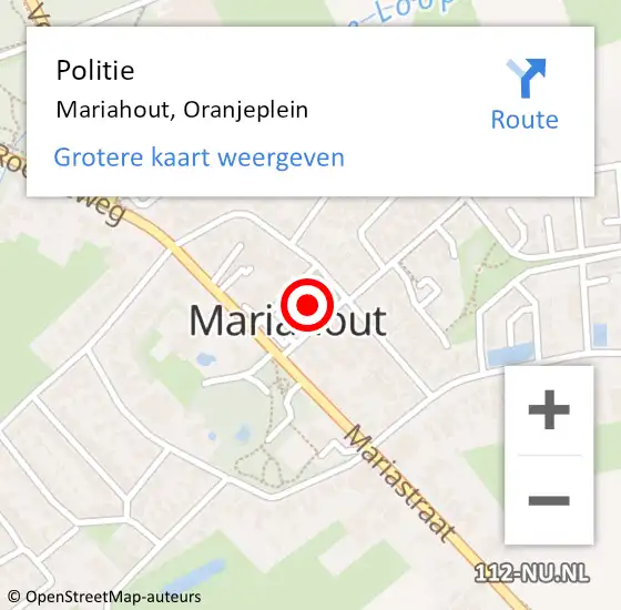 Locatie op kaart van de 112 melding: Politie Mariahout, Oranjeplein op 20 juli 2021 11:33