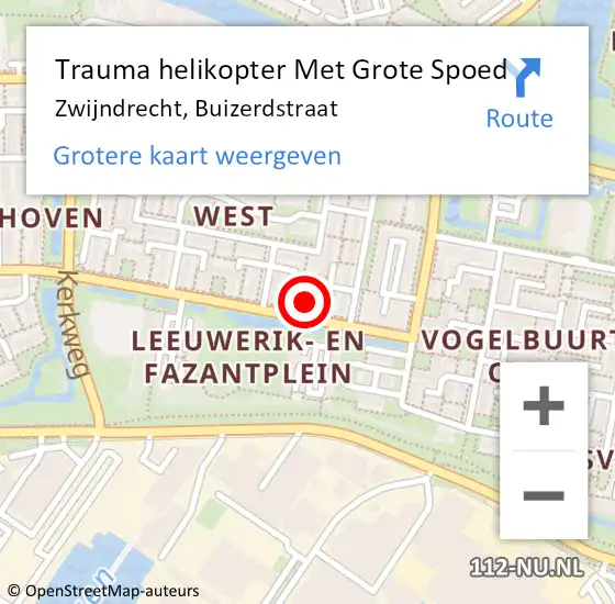 Locatie op kaart van de 112 melding: Trauma helikopter Met Grote Spoed Naar Zwijndrecht, Buizerdstraat op 20 juli 2021 12:06