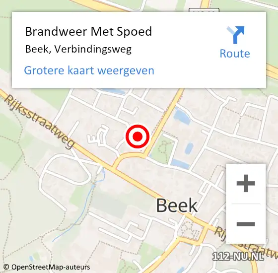 Locatie op kaart van de 112 melding: Brandweer Met Spoed Naar Beek, Verbindingsweg op 20 juli 2021 12:25