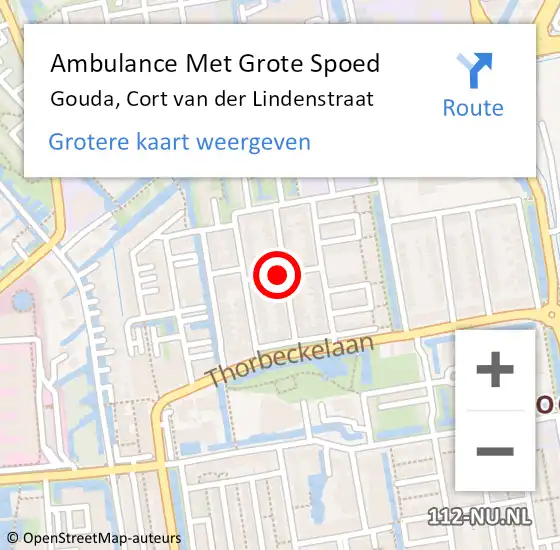 Locatie op kaart van de 112 melding: Ambulance Met Grote Spoed Naar Gouda, Cort van der Lindenstraat op 20 juli 2021 12:29