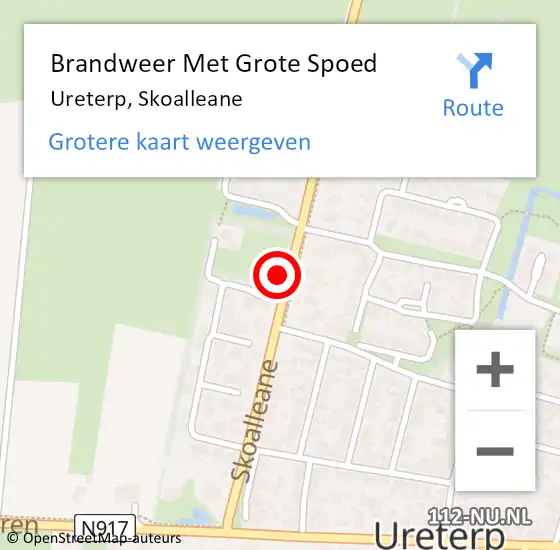 Locatie op kaart van de 112 melding: Brandweer Met Grote Spoed Naar Ureterp, Skoalleane op 20 juli 2021 12:34