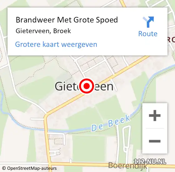 Locatie op kaart van de 112 melding: Brandweer Met Grote Spoed Naar Gieterveen, Broek op 20 juli 2021 12:35