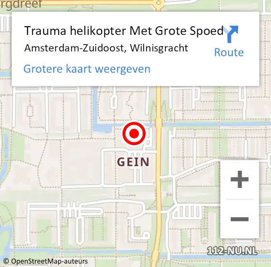 Locatie op kaart van de 112 melding: Trauma helikopter Met Grote Spoed Naar Amsterdam-Zuidoost, Wilnisgracht op 20 juli 2021 12:36